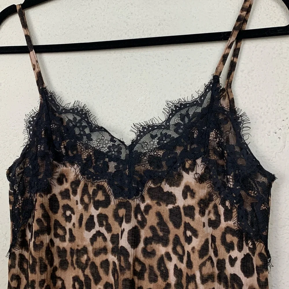 Zara Trafaluc Leopard Printed Eyelash Lace Sexy Camisole V Back Tank Top Small - Picture 2 of 5